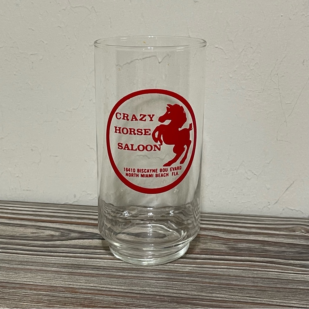 Vintage 80s Crazy Horse Saloon North Miami Beach FLA Red Logo Cocktail Glass